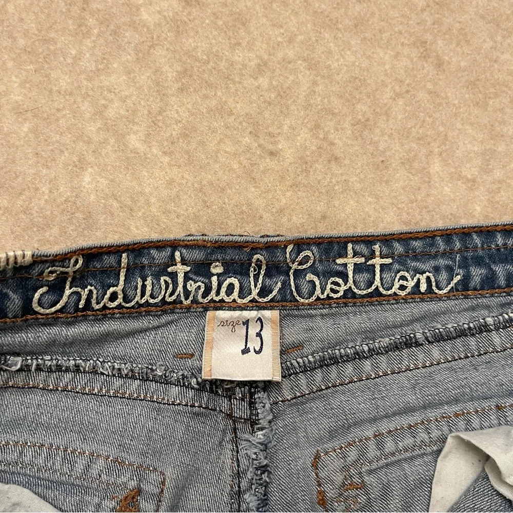 Industrial Cotton Y2K Low Rise Flare Embroidered Blue Denim Jeans Junior Size 13